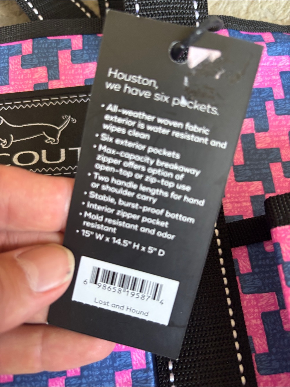 SCOUT Pocket Rocket Tote in Pink & Navy Houndstooth - Picture 4 of 7